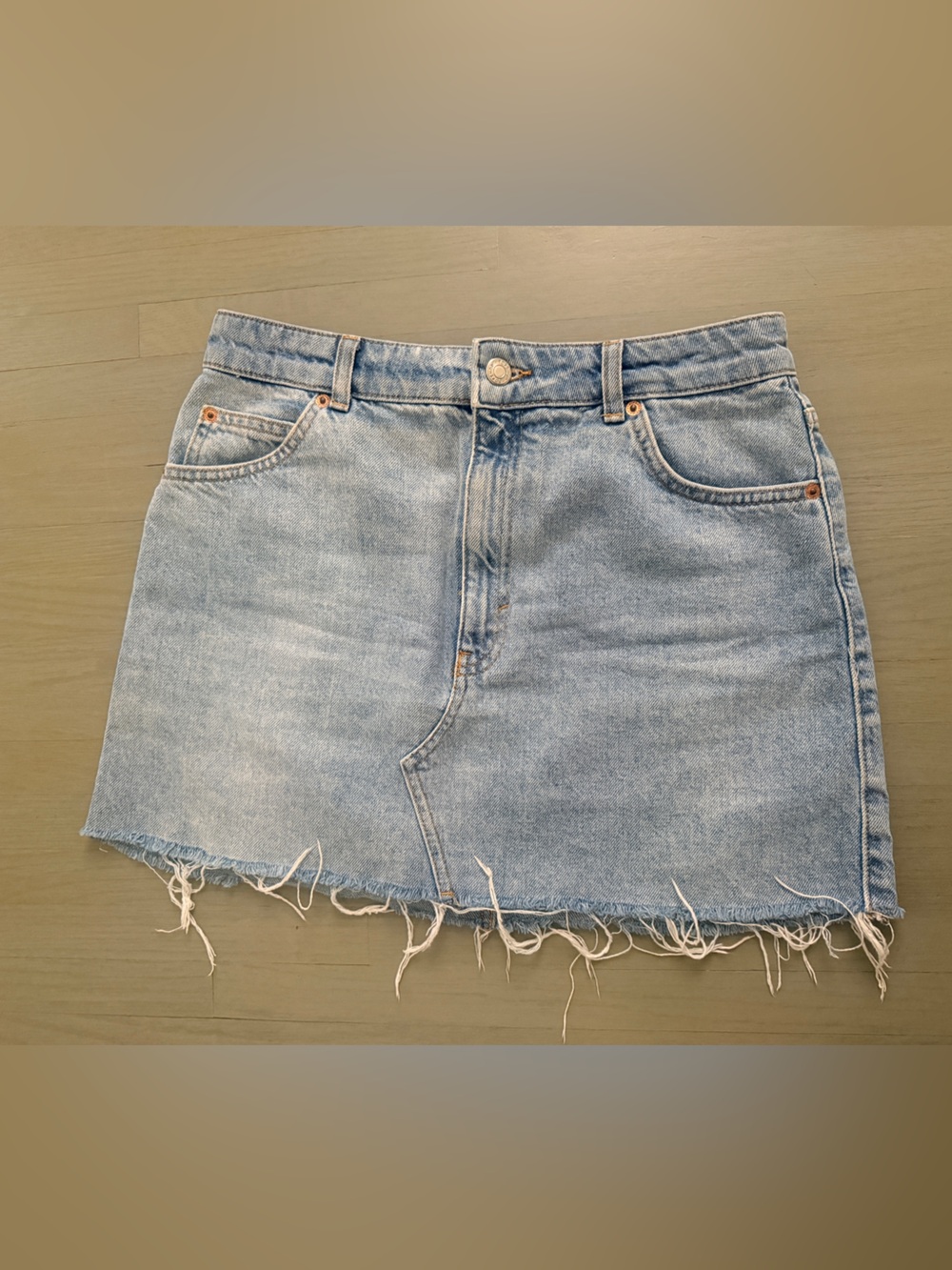 Topshop Light Blue High-Rise Raw Hem Jean Skirt